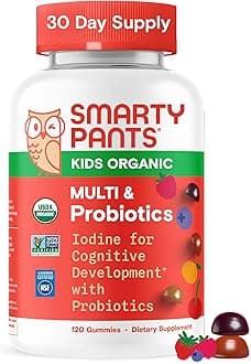 Organic Kids Multivitamin Gummies: Probiotics, Omega 3 (ALA), Vitamin D3, C, Vitamin B12, B6, A, K & Zinc for Immune Support, Biotin, Three Fruit Flavors, 120 Count (30 Day Supply)