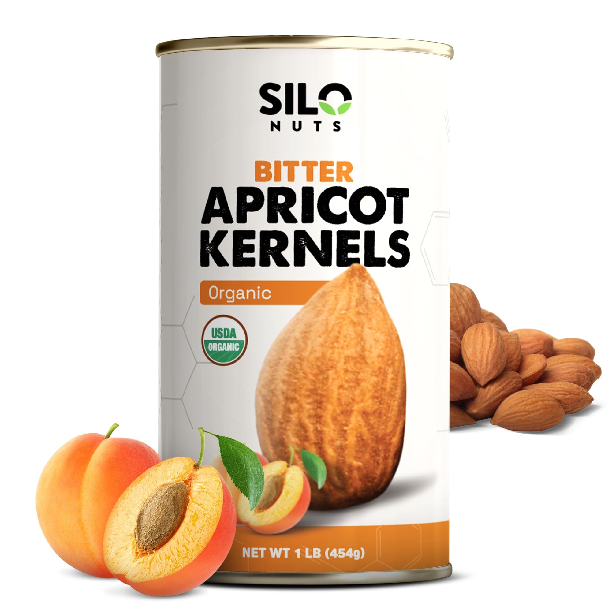 SILO Nuts Organic Bitter Apricot Kernels - 16 oz USDA Certified Organic Bitter Apricot Seeds - Natural & Non-GMO, Premium Quality Kernals, No Sulfur or Additives
