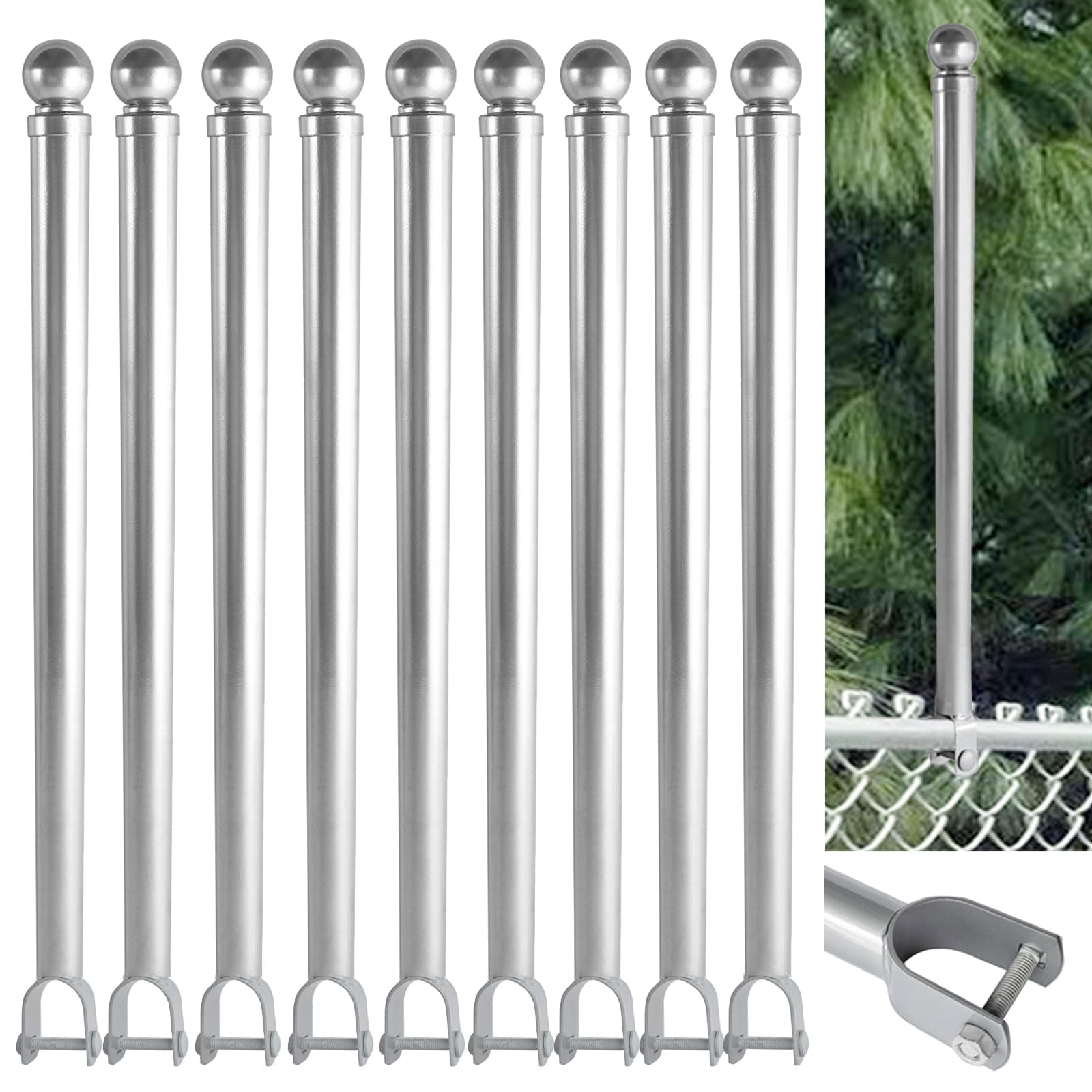 9 Pack Chain Link Fence Post Extender, 25.2" Fence Extension Height, Fence Extension for Dogs(1-3/8")