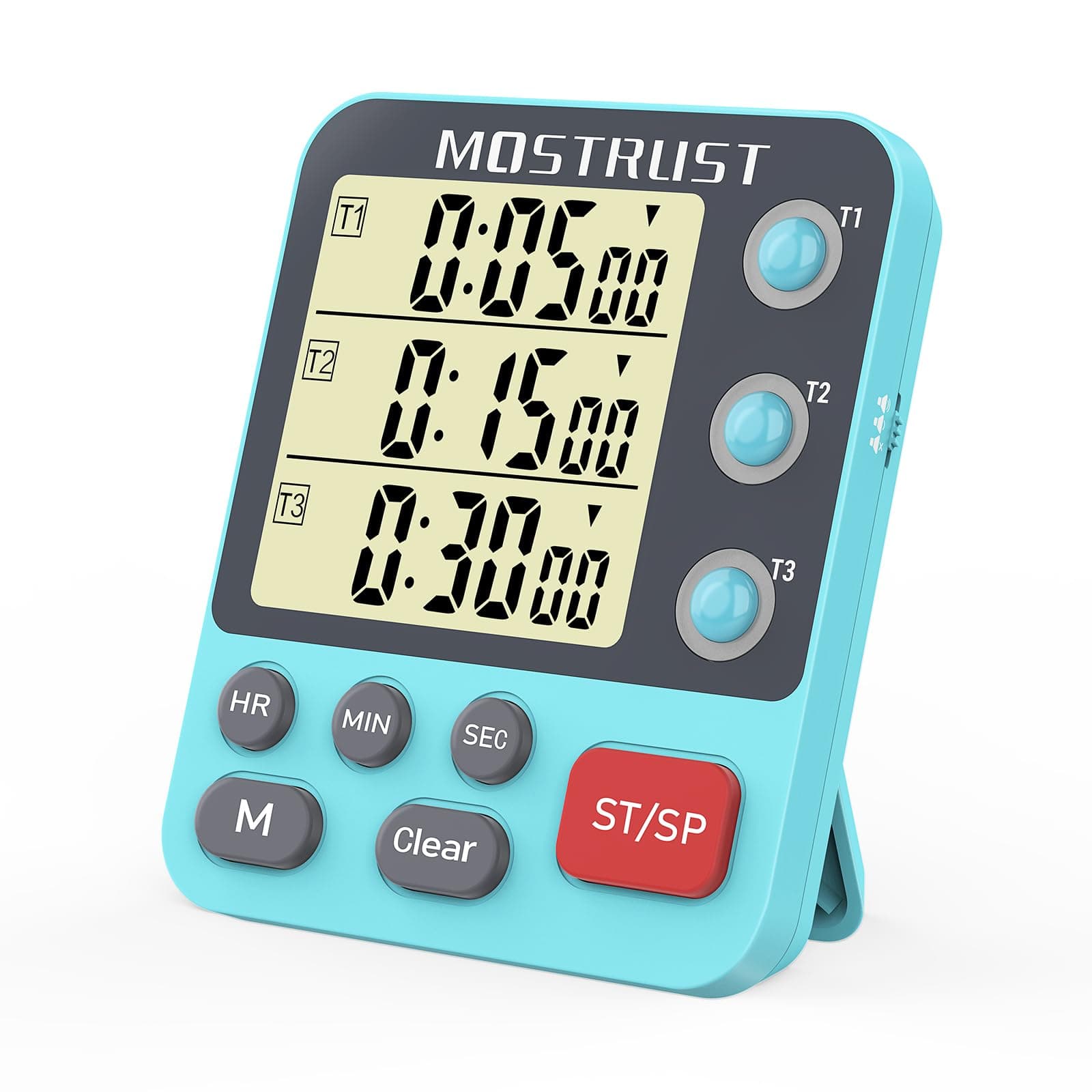 Digital Dual Kitchen Timer, 3 Channels Countdown Triple Timer for Cooking, Magnetic Memory-Preset Large-Display Adjustable Alarm Volume, Multi Times Management, 3A Battery Included, Blue