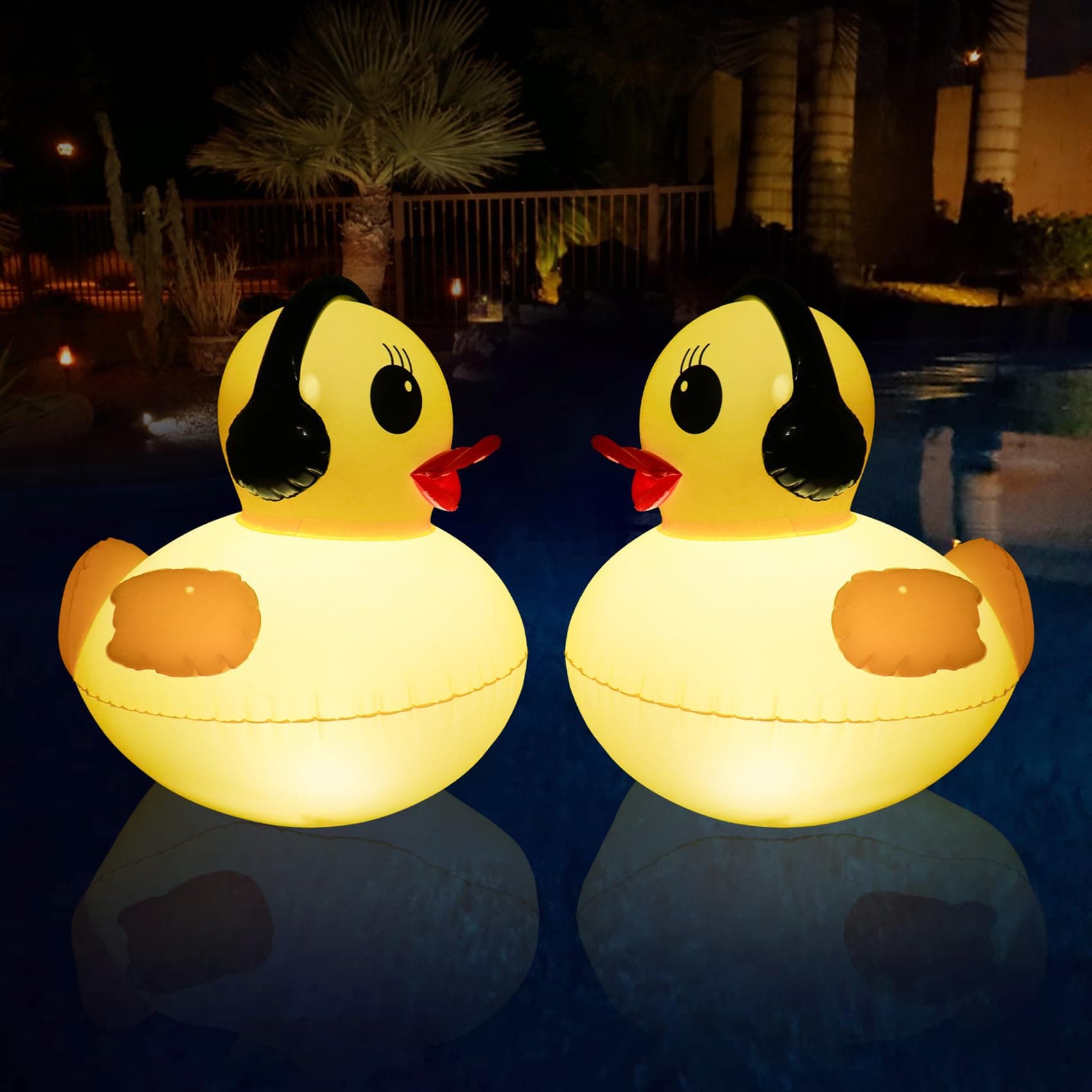 Floating Solar Pool Lights, 16 inch Waterproof Pool Lights that Float, Light up LED Pool Accessories, Glow Duck Pool Light, Inflatable Solar Floating Light for Pools,Pond,Hot tub,Party-2pcs