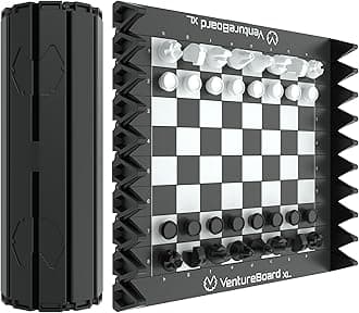 XL Full-Size 10 Inches Magnetic Unique Chess Set Board Game - Folding Board, Travel Chess Board Game Pieces - (Black/Grey)
