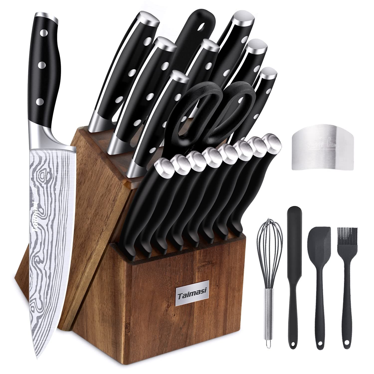 Knife set, 23 Pcs Kitchen Knife Set with Block and Sharpener Rod, High Carbon Stainless Steel Chef knife set for kitchen, Ultra Sharp, Full-Tang Design