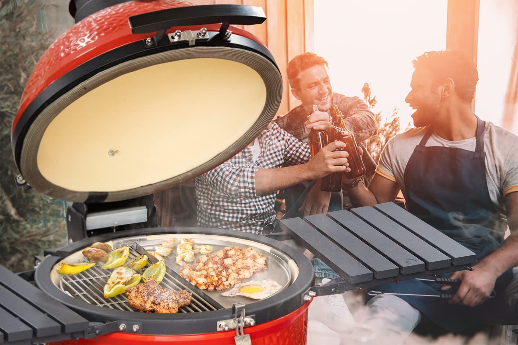 Skyflame Universal Stainless Steel Griddle, 18" Half-Round Flat Top BBQ Cooking Griddle Compatible With Kamado Joe Ceramic Grills/Weber Kettle Grills/Grill Caterings/Outdoor Stoves