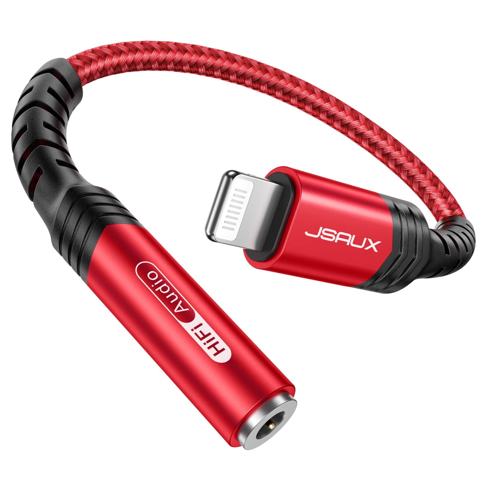 JSAUX Headphone Adapter for iPhone Lightning to 3.5mm Adapter [Apple MFi Certified] Compatible with iPhone 14 Pro Max/14 Plus/13 12 11 Pro Max/SE/XS-Red