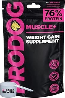 Muscle+ Dog Weight Gainer - Advanced Nutrition 76% Protein Per Scoop & Omega 3,6,9 - Supplement for Muscle Growth & Recovery, Underweight, Malnourished Dogs (60 Servings)