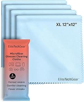 Elite Screens Microfiber Cleaning Cloth - 12" x 12", 4-Pack, Blue - Oversized Screen Cleaning Cloth - Streak-Free Glasses Wipes - Scratch-Resistant Lens Wipes for Eyeglasses