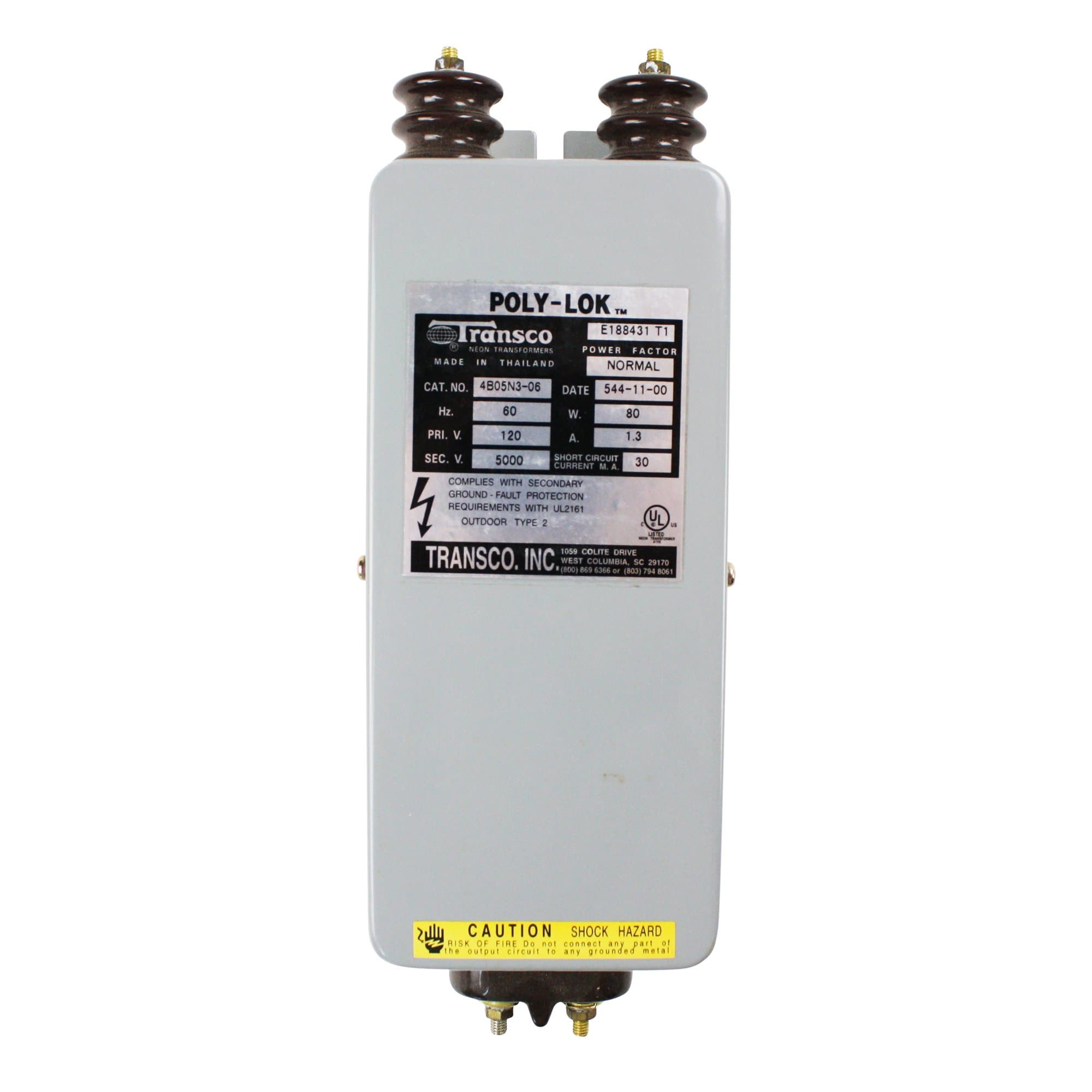 Tranco 4B05N3-06 120V/5000V 80W 1.3A Type 2 Poly-Lok Neon Transformer Outdoor