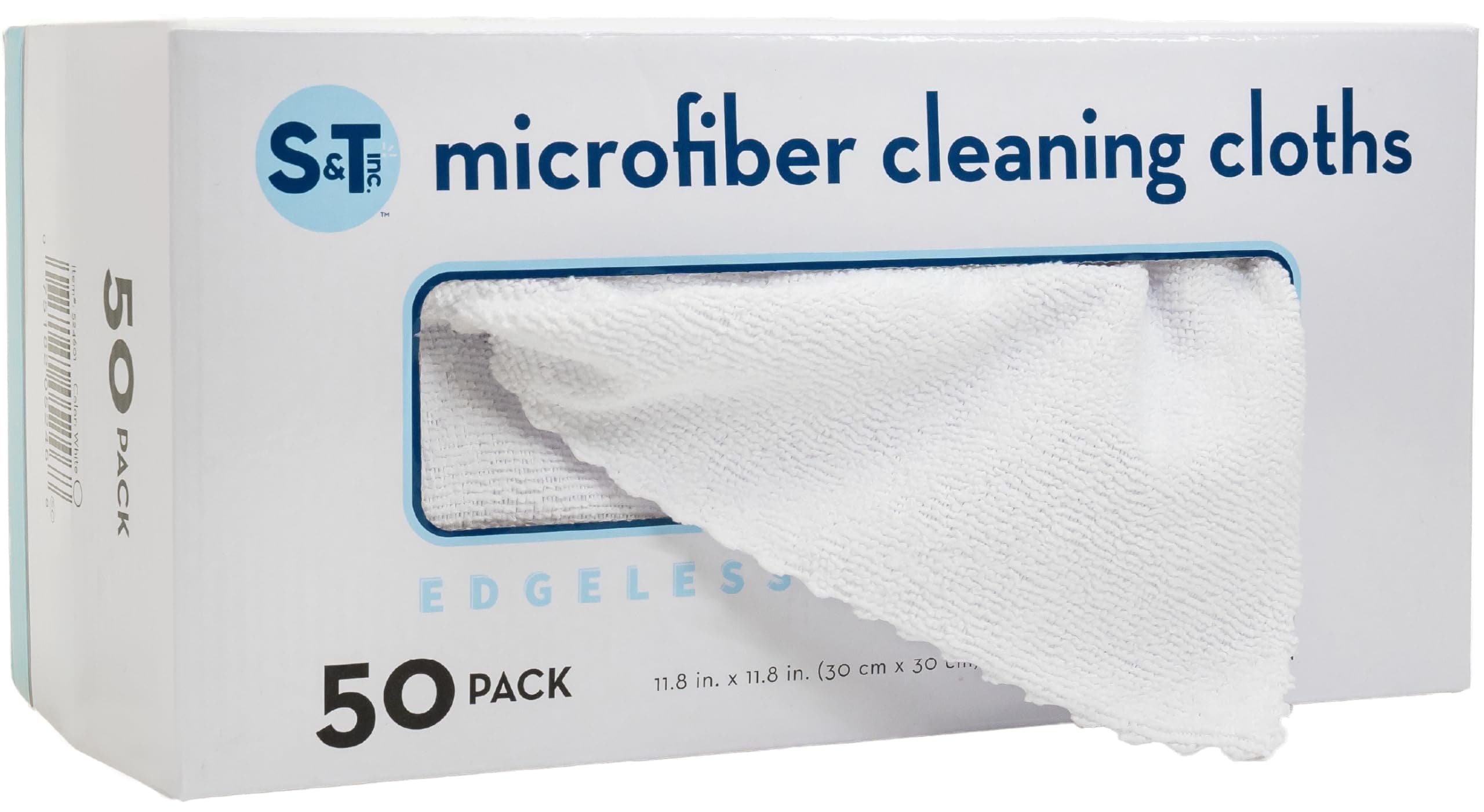 S&T INC. 50 Pack Microfiber Cleaning Cloth with Box, Bulk Towels for Home, Reusable Microfiber Towels for Cars, Cleaning Rags, White, 190gsm, 11.8 Inches x 11.8 Inches, 50 Count