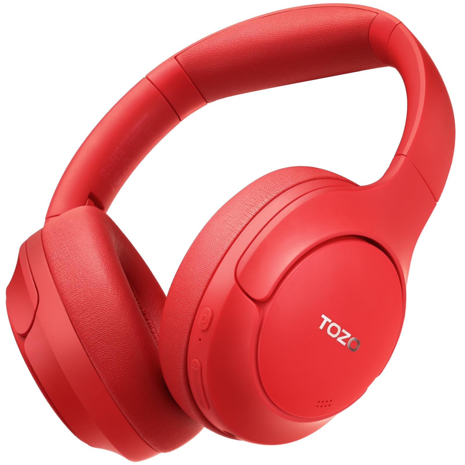 HT2 Hybrid Active Noise Cancelling Headphones, Wireless Over Ear Bluetooth Headset, 60H Playtime, Hi-Res Audio Custom EQ via App Deep Bass Comfort Fit Ear Cups, for Home Office Travel Red