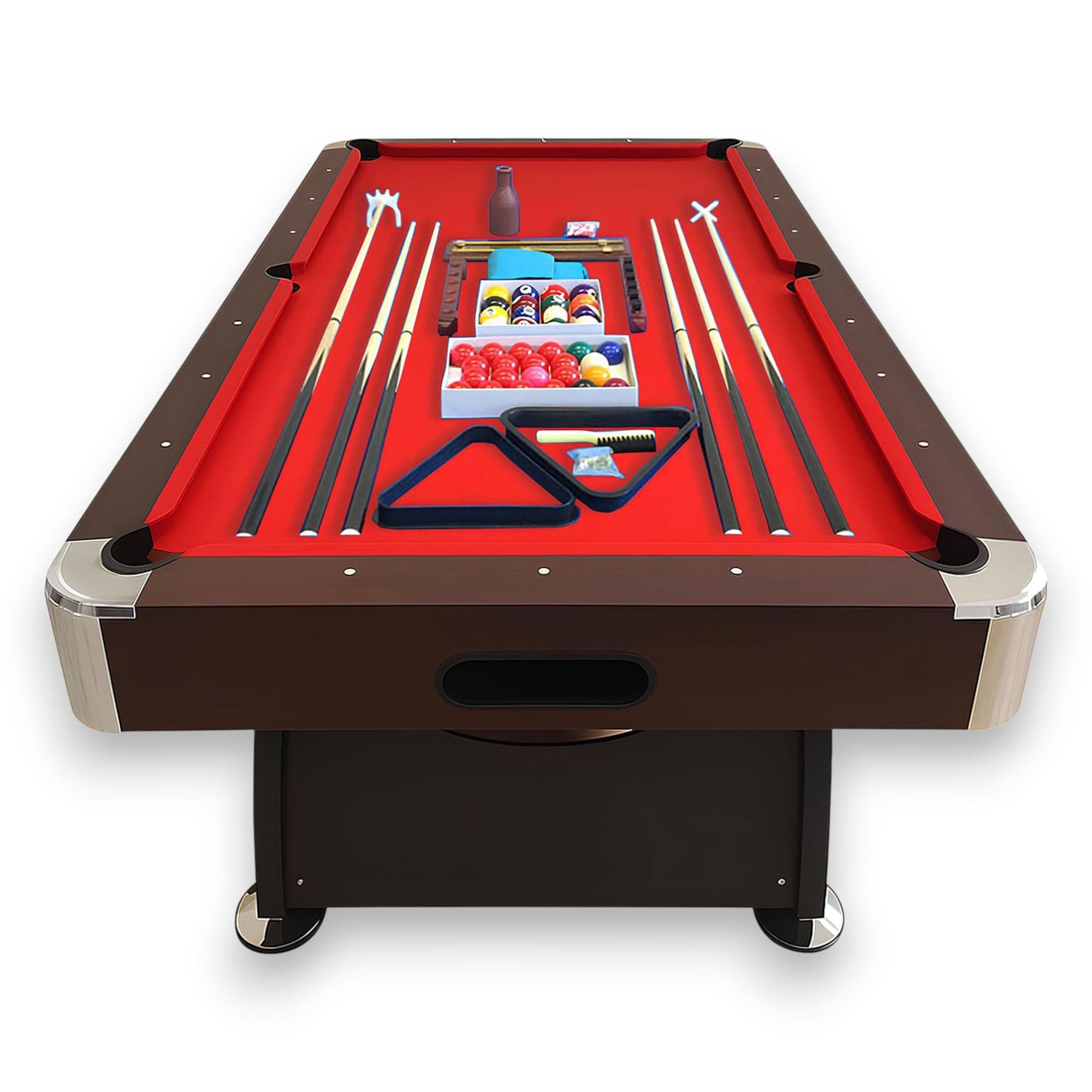 - 8 Foot Pool Table Modern Billiard Table with Red Felt, Automatic Ball Return and Accessories - Vintage Red