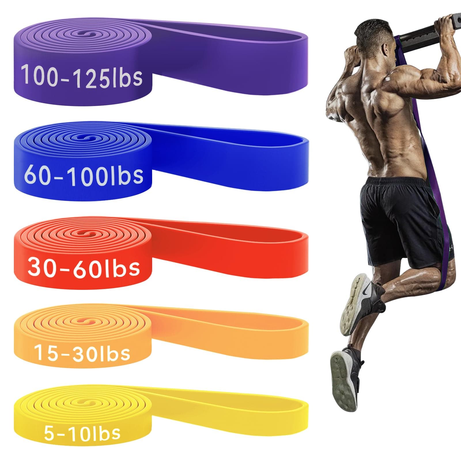 HAPBEAR Pull Up Assistance Bands Set of 5 - Resistance Bands for Working Out, Stretching, Physical Therapy, Muscle Training