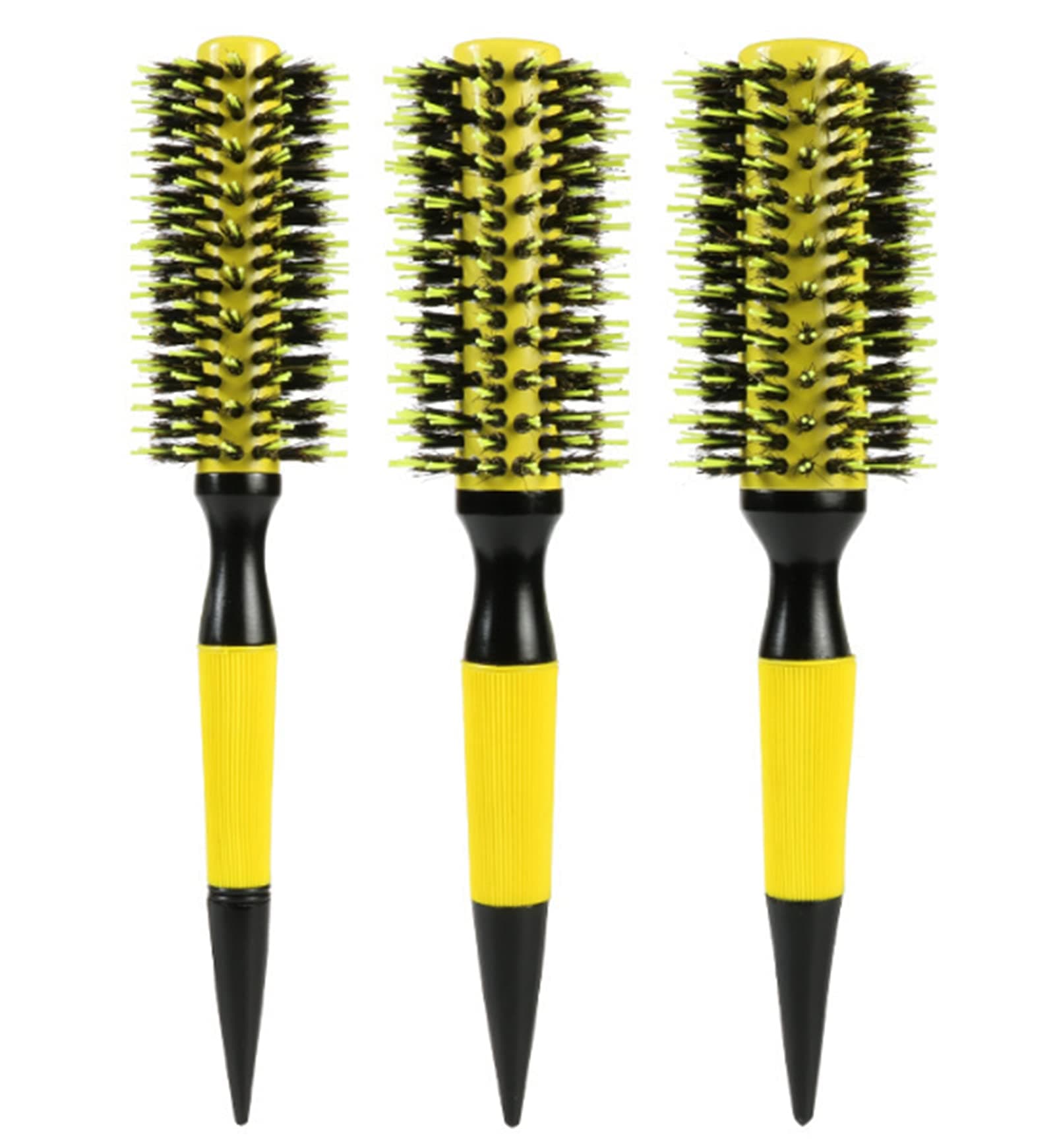 3 in 1 Round Thermal Brush Comb Ceramic & Ionic Bristles Round Barrel Hair Brush Set Professional Hair Styling Blow Drying Curling Brush Boar Bristle Brush Scalp Comb Hair Dry Wet Straight Brush for Women Men(Yellow)