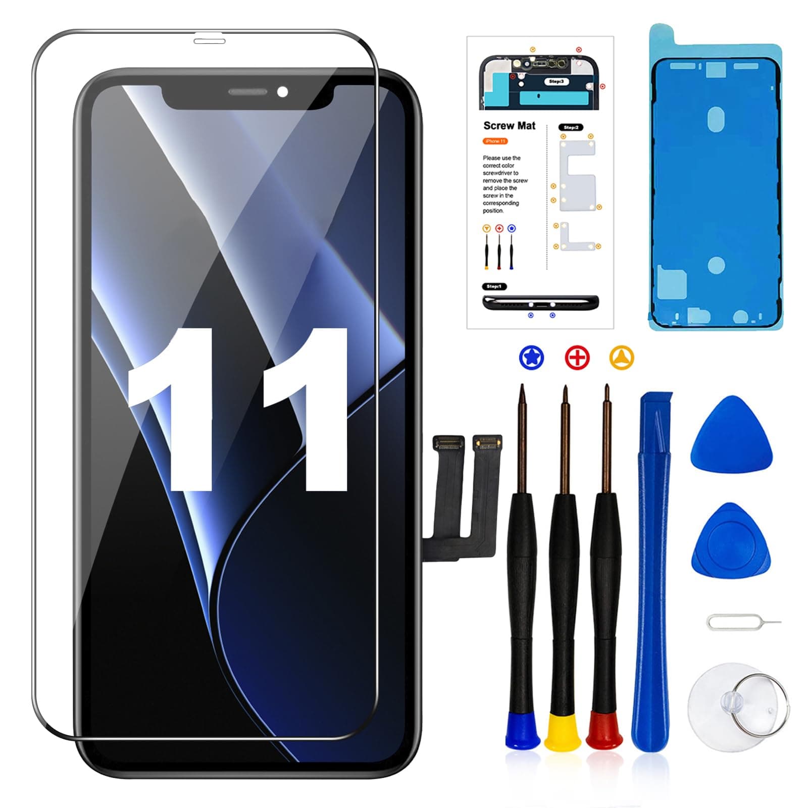 for iPhone 11 LCD Screen Replacement 6.1inch, 3D Touch Screen Display Digitizer Assembly with Repair Tools Kit+Screen Protector Compatible iPhone 11 Screen Replacement (Model A2111, A2223, A2221)