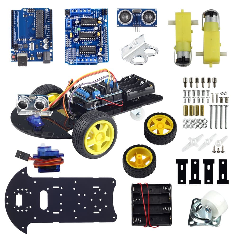 UCTRONICS Smart Robot Car Kit Based on UNO R3 for Arduino Automatic Avoidance of Obstacles with 2-Wheel Drives, HC-SR04 Ultrasonic Sensor, L293D Motor Control Shield, Micro Servo Motor 9g