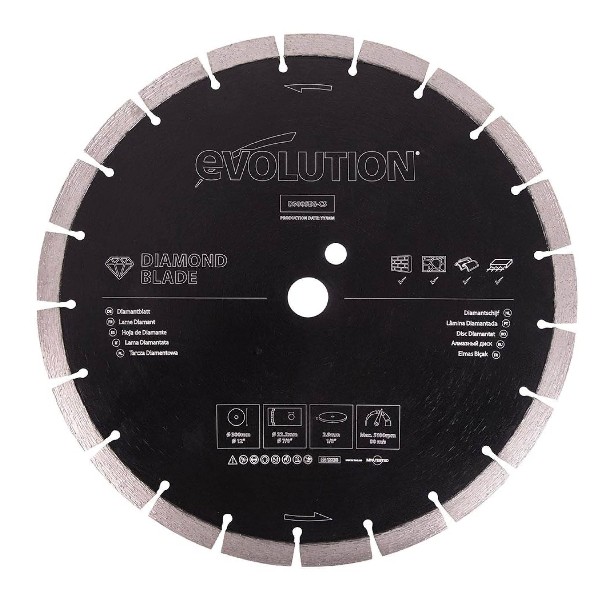 D300SEG-CS 300 mm Diamond Blade For Disc Cutters - Segmented Edge For Cutting Masonry, Such as Brick, Reinforced Concrete and Stone, Black