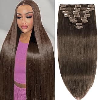 Chocolate Brown Clip in Hair Extensions Real Human Hair Clip in Extensions Invisible Remy Human Hair Natural Straight Seamless Hair Extensions 8pcs Double Weft 24 Inch 120g