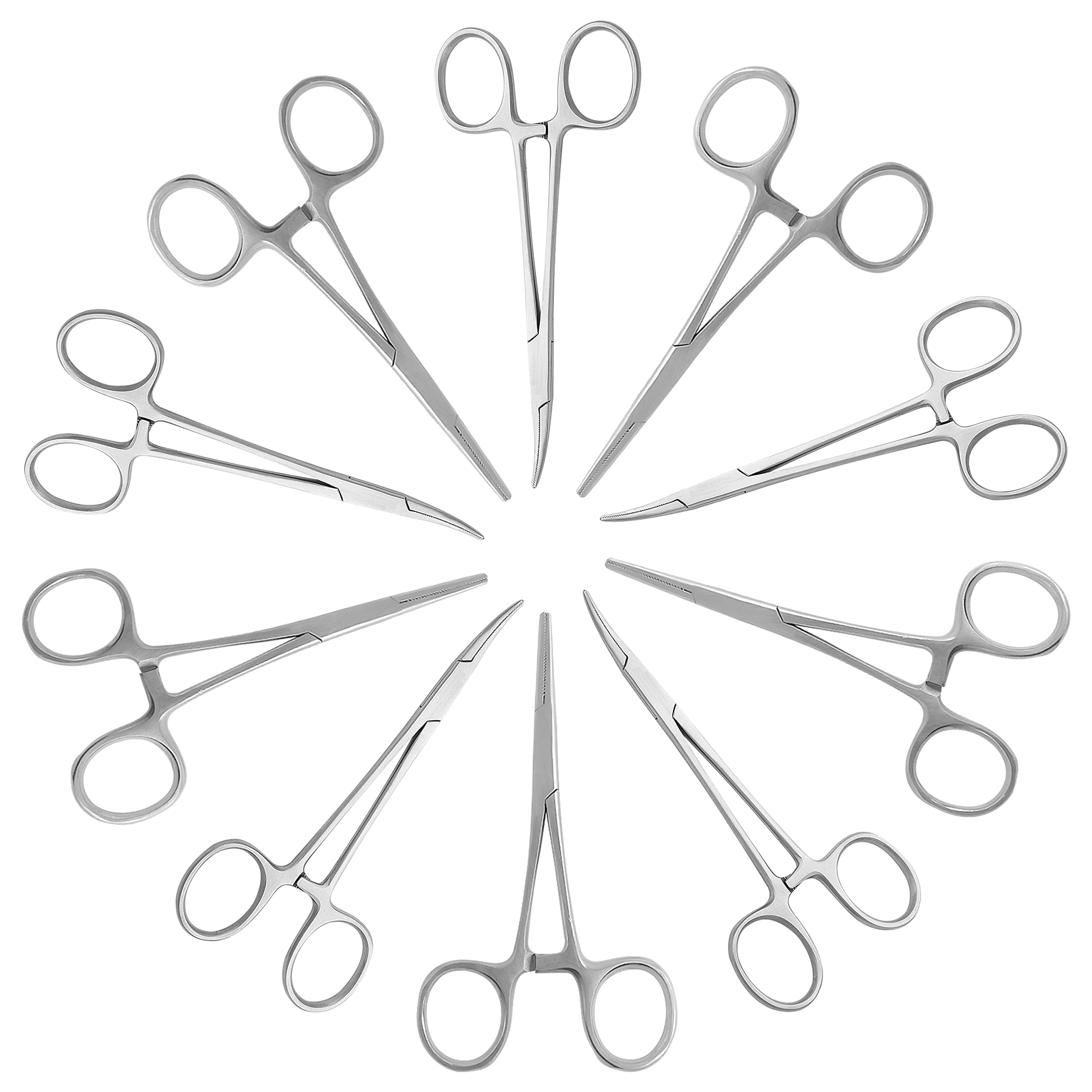 - 10-Pack Mosquito Hemostat Locking Forceps, 5 Curved & 5 Straight, Stainless Steel, 5-Inch