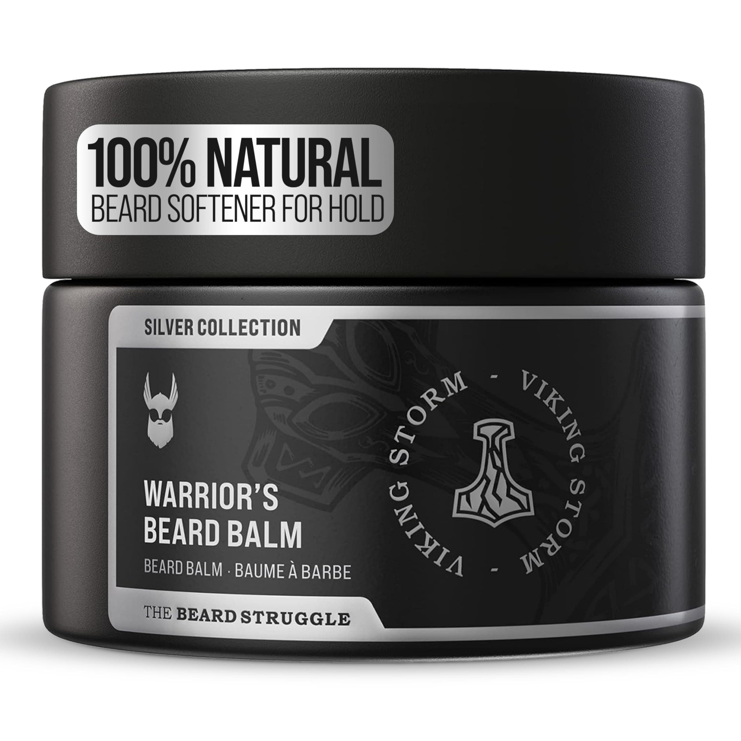 Warrior’s Beard Balm - Silver Collection, Viking Storm - Non-Greasy Low-Hold Formula, Luxurious Cologne-Grade Fragrances 100% Natural Ingredients - 50g / 1.76 US. oz.