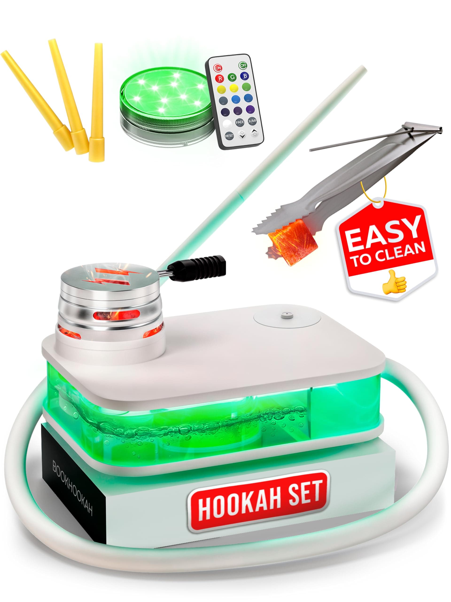 Portable Hookah Set With Everything And Case - Premium WHITE Small Hookah Set For Travel Flat Hookah Box Hooka Set With Charcoal Holder & Coal Cover- Travel Hooka Set With Everything