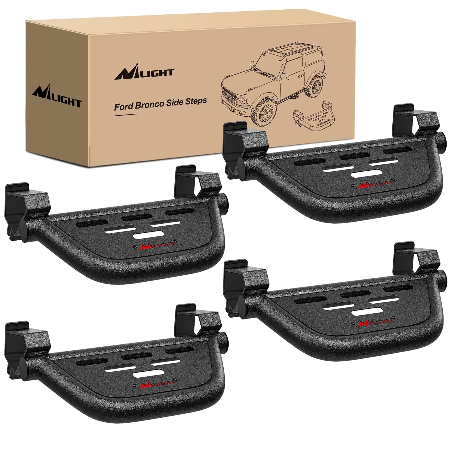 Nilight Running Boards Side Steps Compatible with 2021 2022 2023 2024 Ford Bronco 2/4 Doors with The Rock Rails 4Pcs Heavy-Duty Steel Side Bars Step Plates,2 Years Warranty