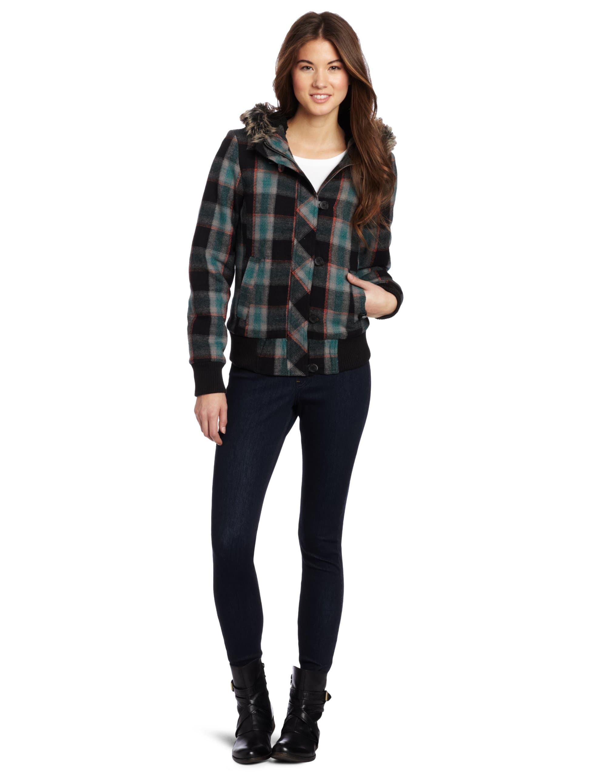 Fox Juniors Back Country Plaid Coat, Black, X-Small