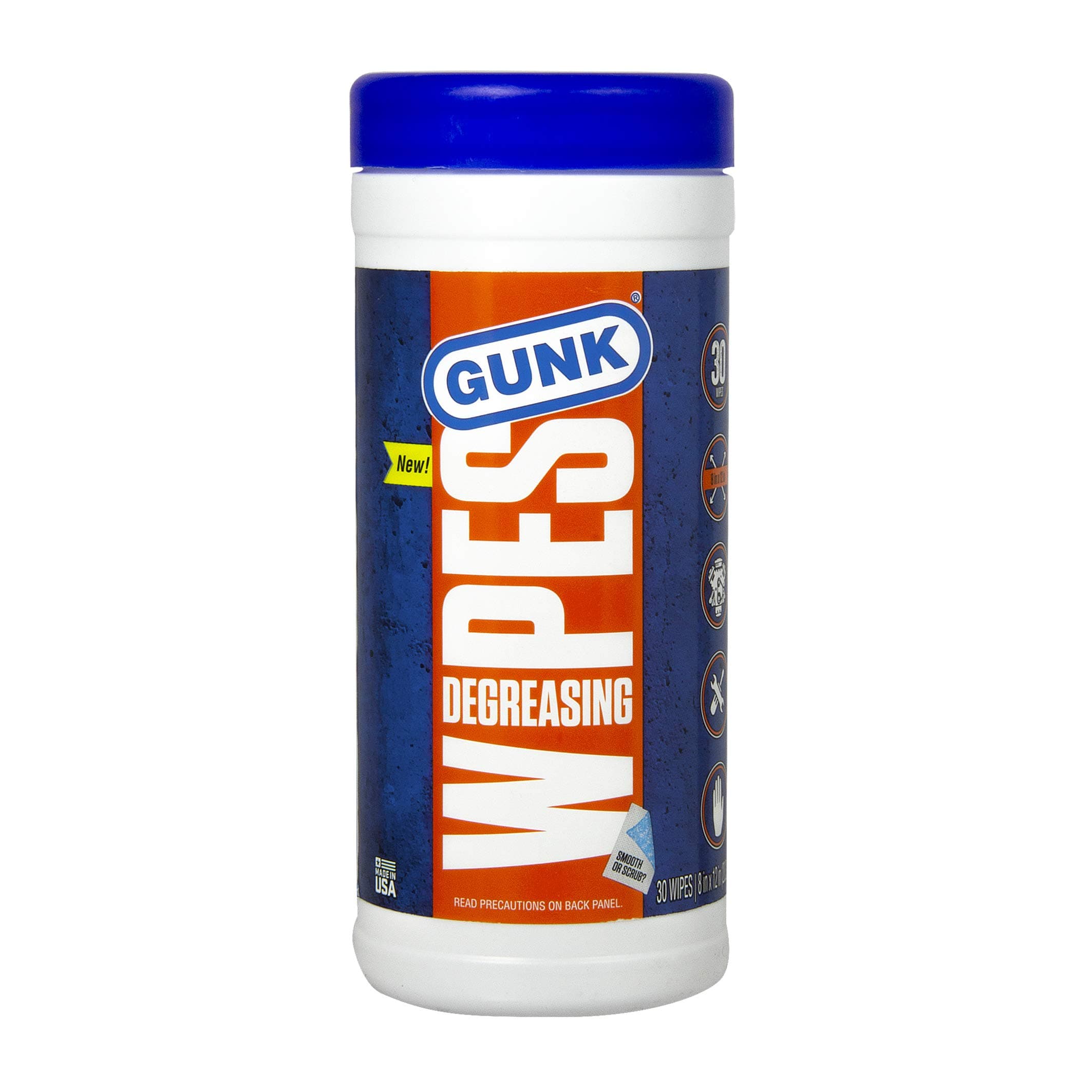 GUNK EDW30 Engine Degreasing Wipes 30-Count 8 x 12 inch 2-Sided Smooth or Scrubby Texture