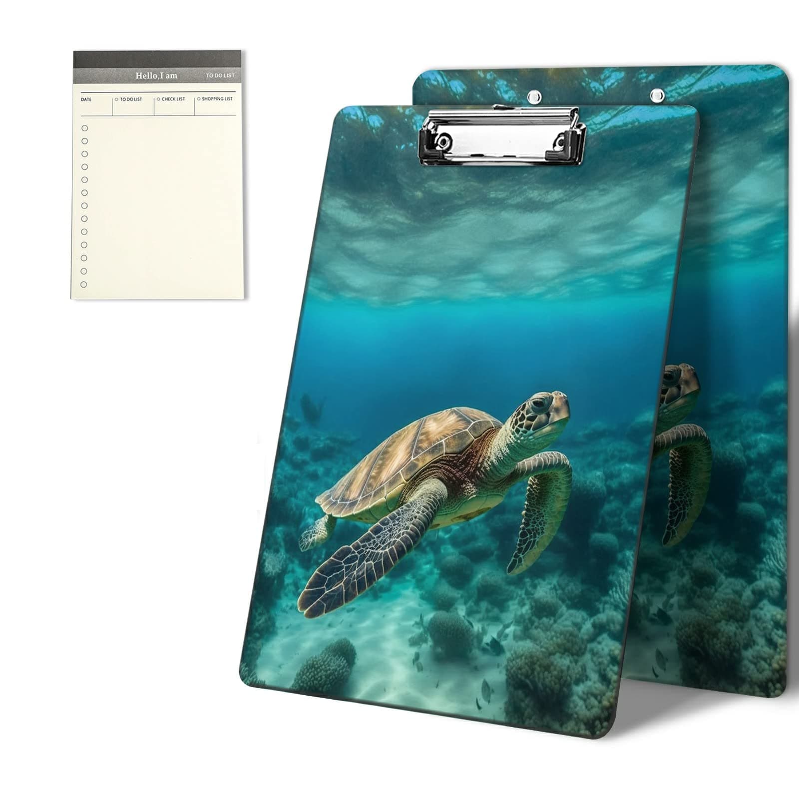 Clipboards Cute Green Turtle Pattern Design Clip Board 9 x 12.5 inch with Low Profile Metal Clip,Clipboard for Students, Classroom, Office,Women Men,with a to do List Notepad