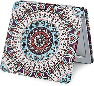 Pocket Mirror for Women, Square 2.8” Metal Frame PU Ethnic Style Double Sided Mini Magnifying 1X/3X Mirror for Purse Compact Travel Mirror (Ethnic02)