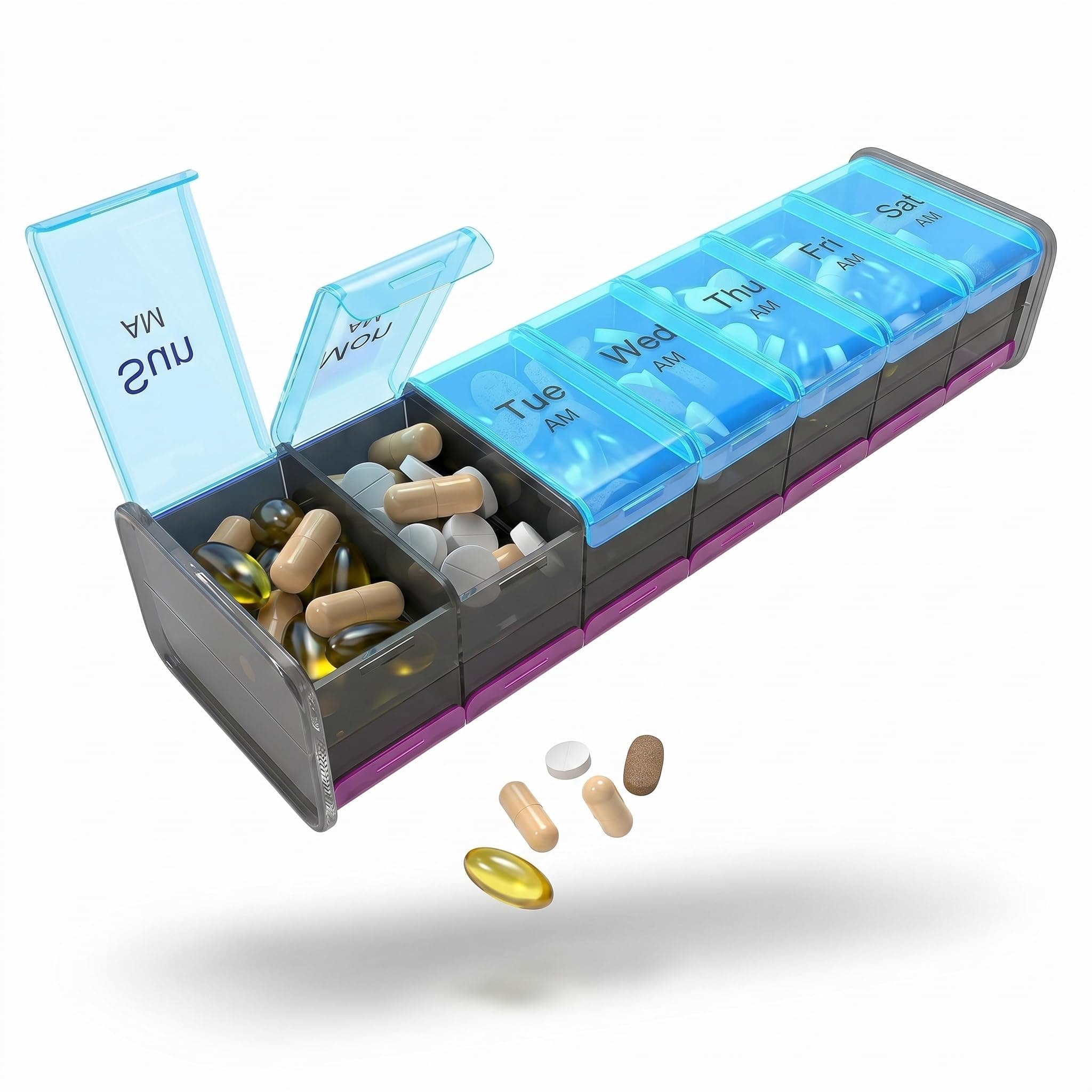 Extra Large Pill Organizer- XXL Pill Box 7 Day - Weekly Pill Organizer with AM PM Large Compartments Big Pill Case for Supplements Jumbo Pill Holder for Vitamins Huge Medicine Organizer 2 Times a Day