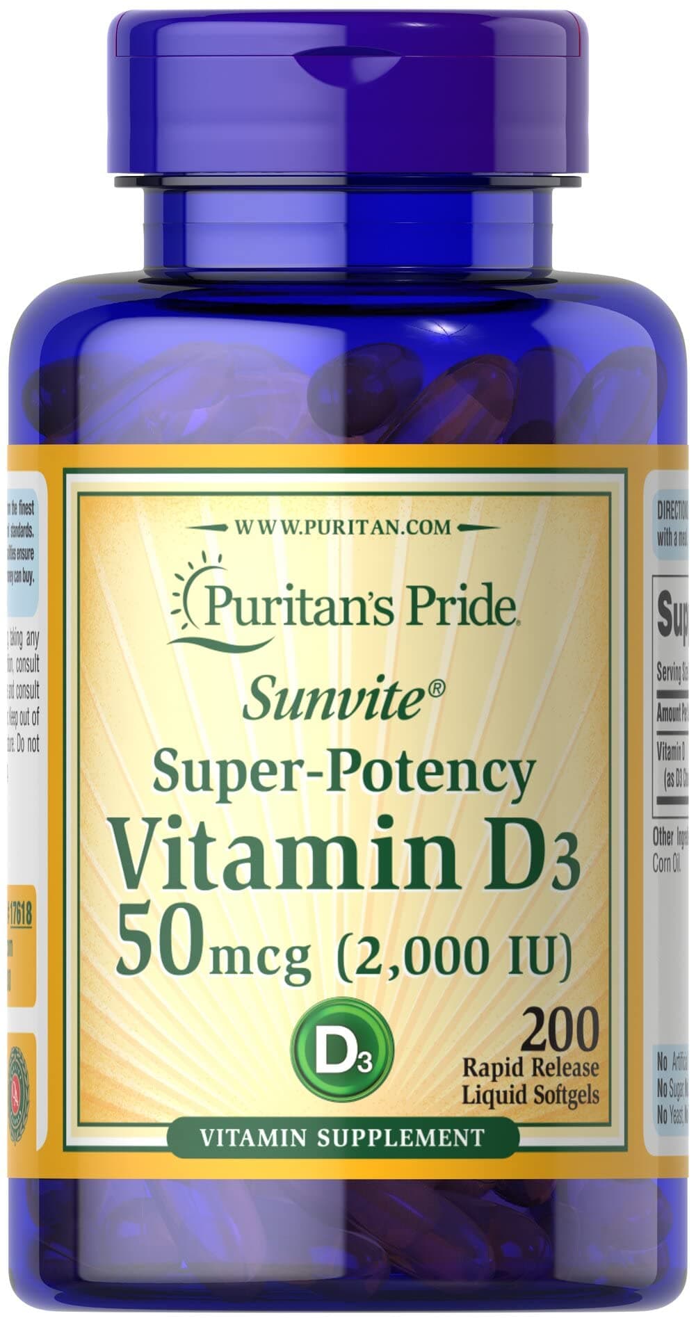 Puritan's Pride Vitamin D3 2000 IU-200 Softgels