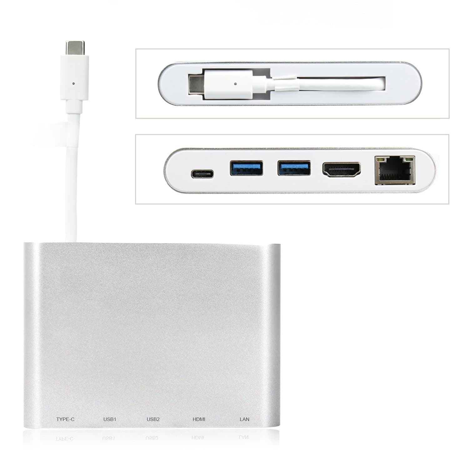 Universal Mobile USB Type-C Docking Staion Adapter for Laptops,with HDMI,USB 3.1 Type-C,Ethernet Internet,Support Matebook/Surface/MacBook/Chromebook/Dell