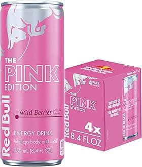 Red Bull Wild Berries, Pink Edition, with 80mg Caffeine plus Taurine & B Vitamins, 8.4 Fl Oz, Pack of 4 Cans