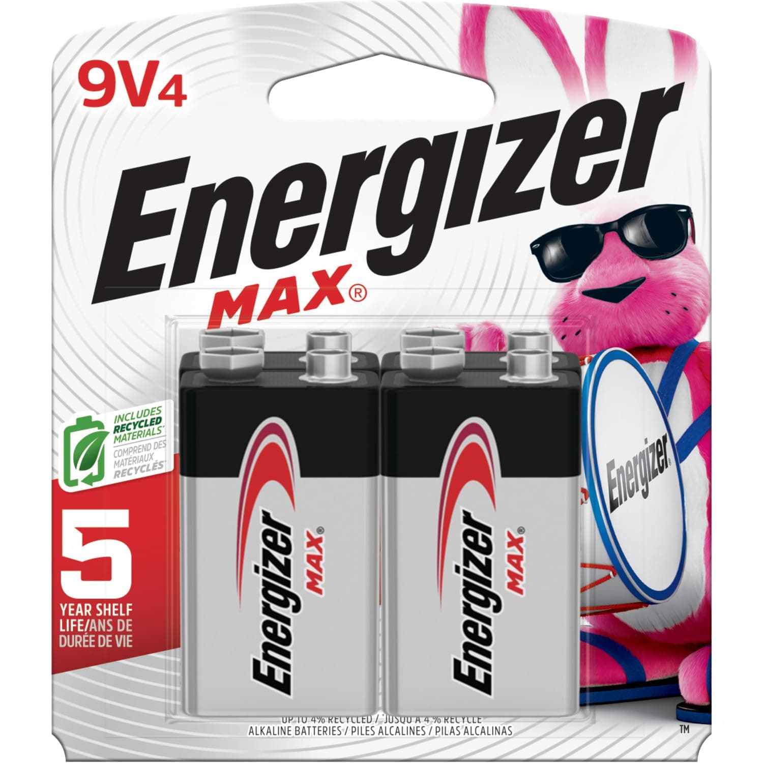 Energizer MAX 9V Batteries (4 Pack), 9 Volt Alkaline Batteries