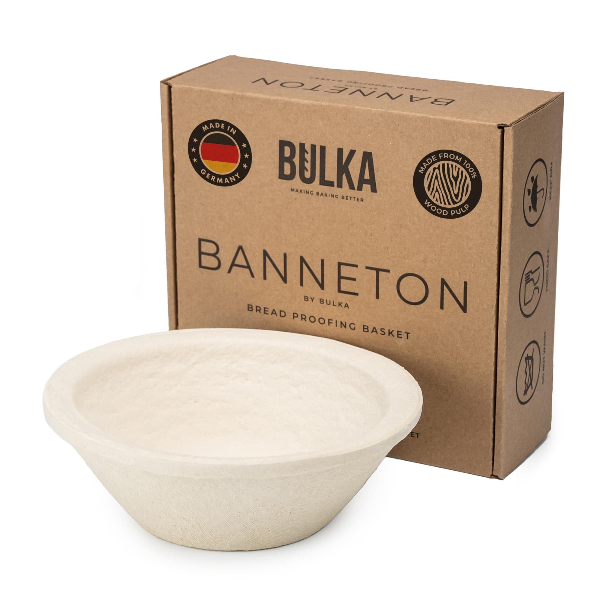 Bulka Small Round 8" 500g Plane Banneton Bread Proofing Basket Pressed Wood Pulp, Sourdough Proofing Basket - Non-Stick Brotform Sourdough Bread Baking Supplies, Made in Germany.