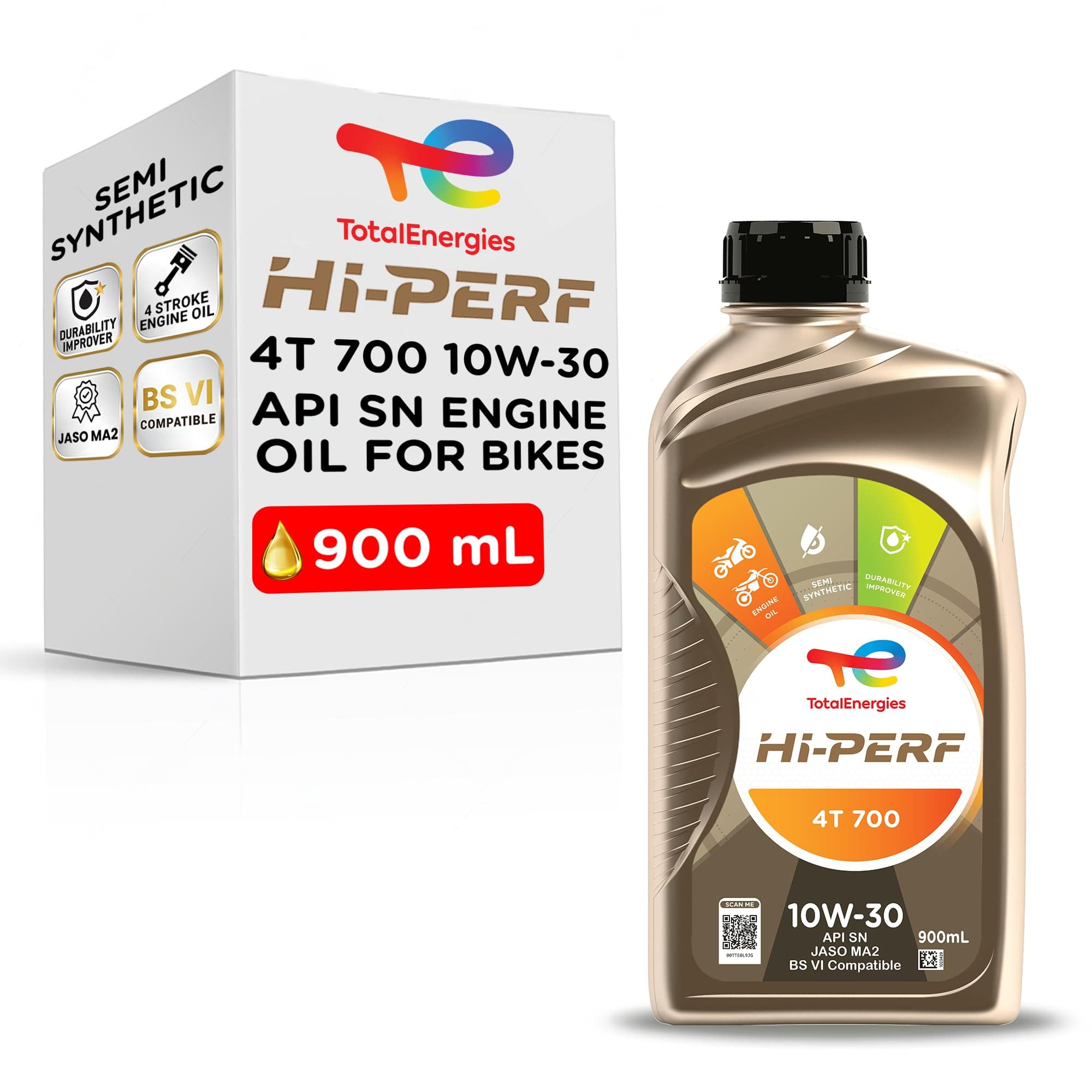 Hi-Perf 4T 700 10W-30 | API SN, JASO MA2 | 4-Stroke Semi Synthetic Engine Oil for Bikes - 0.9L