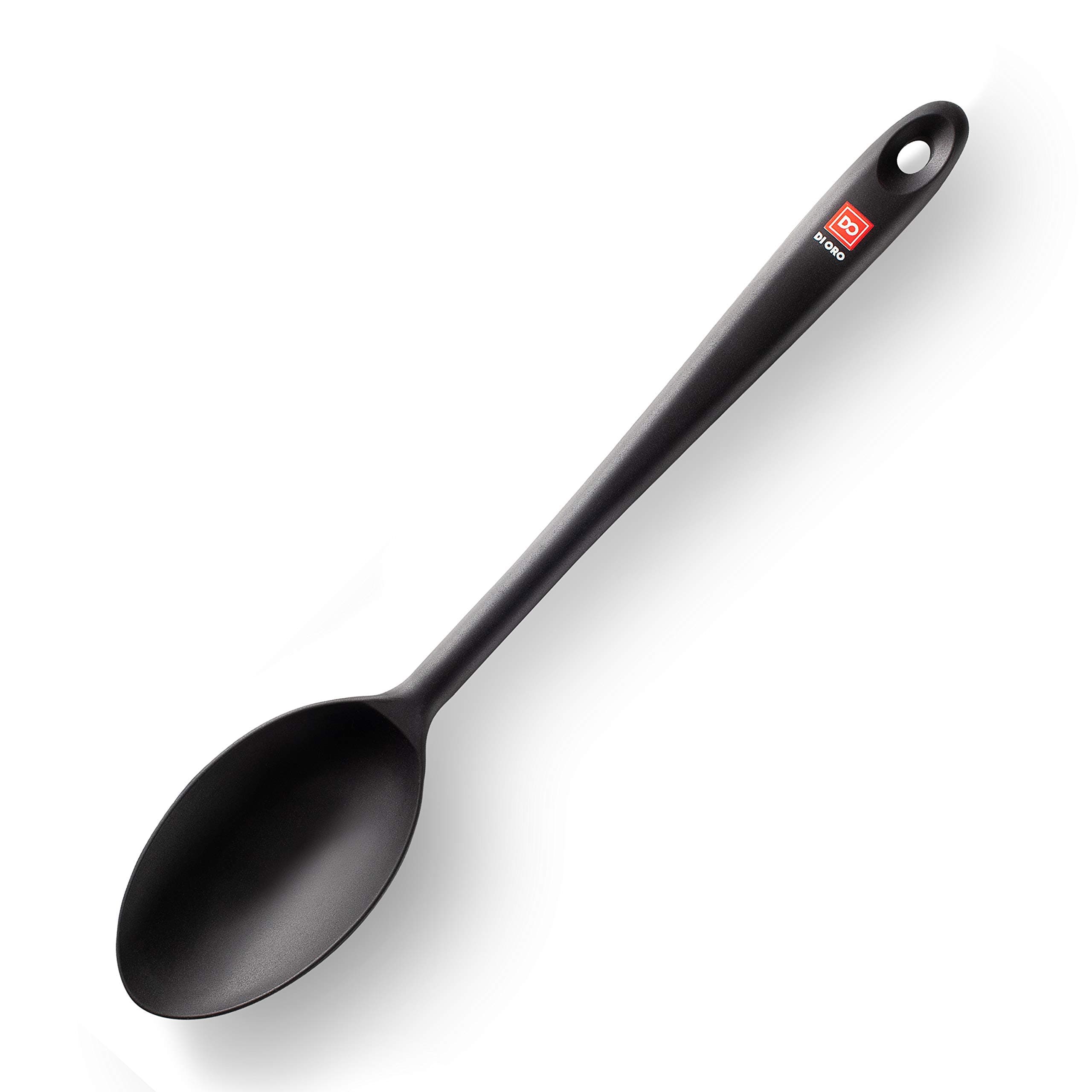 DI ORO Cooking Spoon - Solid Silicone 600F High Heat Nonstick Cookware Safe - Kitchen Spoon for Cooking & Baking - Large Serving & Mixing Utensil - Dishwasher Safe (Black)