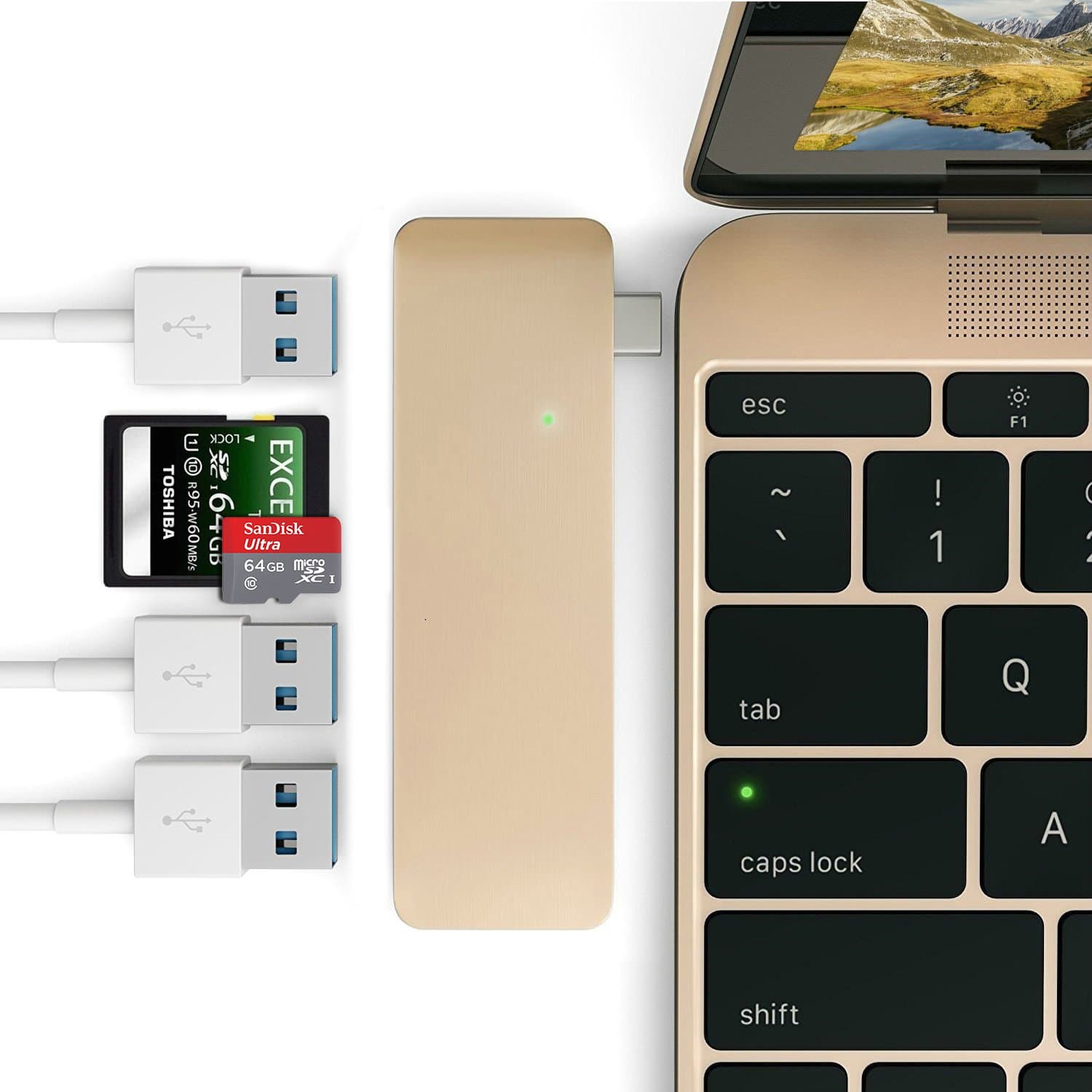 sicotool 5 in 1 Type C Hub, High-Speed Type C Hub With 2 Card Readers and 3 USB 3.0 Ports Adapter (GOLD)