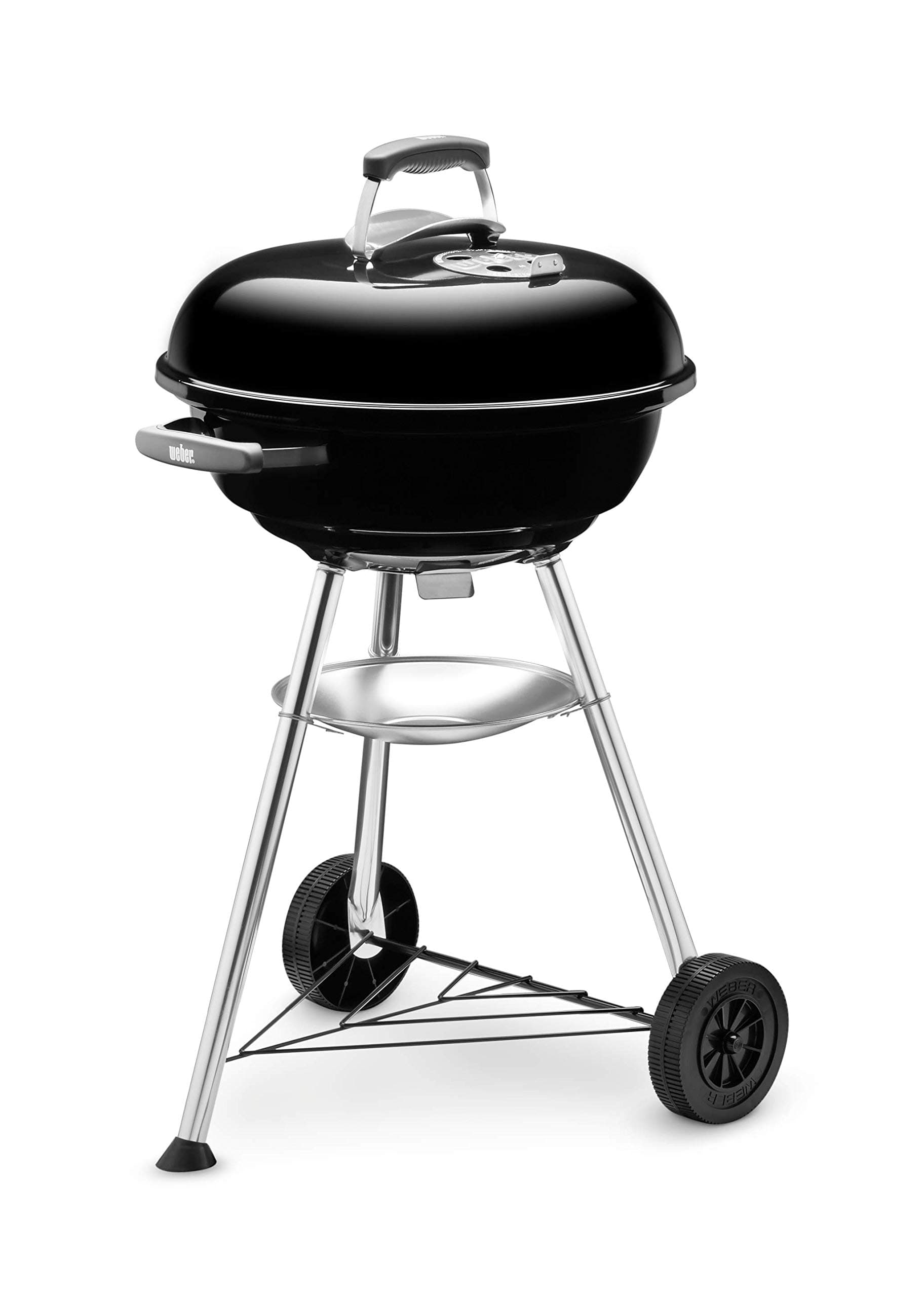 Weber Compact Kettle Charcoal Grill, Ø 47cm Grill Area, BBQ Grill with Porcelain-Enamelled Lid & Bowl, Tripod Stand & Wheels, Chromed Grill Grate - Black (1221004)