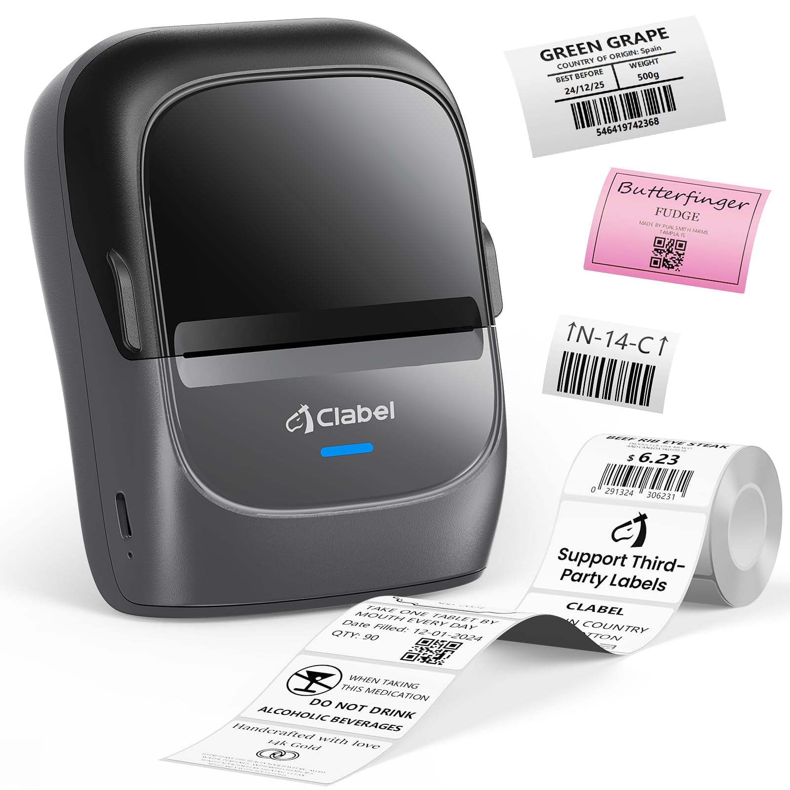 CLABEL Label Maker Machine with Tape, 221B Thermal Bluetooth Label Printer 2 Inch Portable Barcode Inkless Sticker for Small Business, Retail Office,Office, Home, Came with 1 Roll Label (Grey)