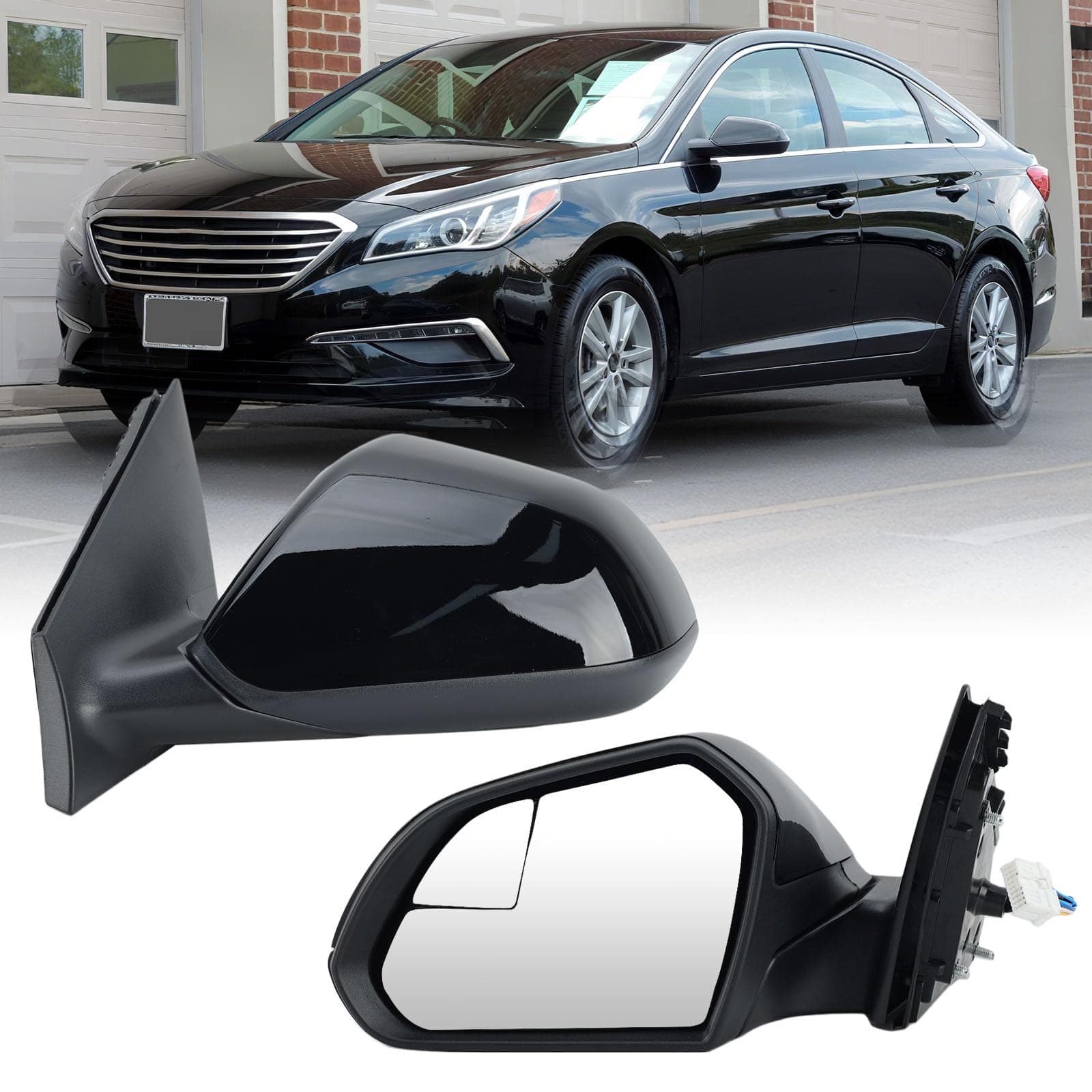 Left Driver Side Mirror Compatible with Hyundai Sonata 2015 2016 2017 2018 2019 Power Glass Manual Folding Heated with Blind Spot Detection 5 Pins Replace HY1320203 | 87610-C2000 (Black)