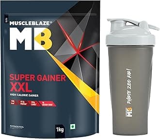 MuscleBlaze Super Gainer XXL Powder, Chocolate Bliss (10 Servings, 1kg / 2.2lbs) with Shaker | Pack of 2 | 15g Protein, 75g Carbs Per Scoop | Muscle Mass High Protein Gainer