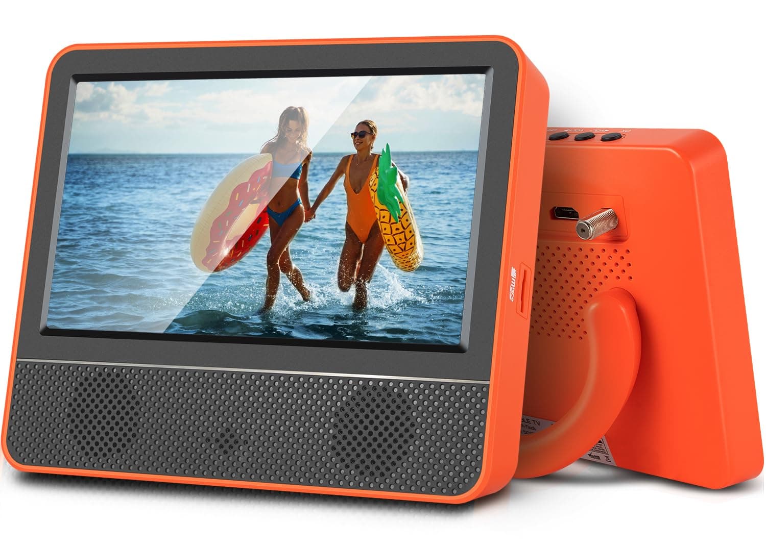7" IPS 720P Screen Small TV, Portable with Digital ATSC Tuner, USB/TF Port, HDMI Input, Mini TV for Camping, Caravan, Kitchen (Orange)