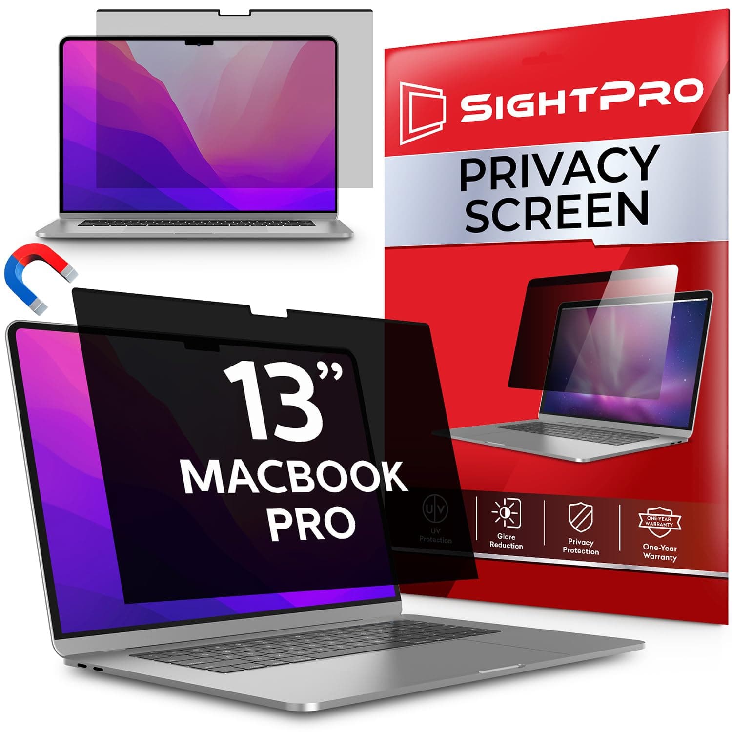 SightPro Magnetic Privacy Screen for MacBook Pro 13 Inch (2016, 2017, 2018, 2019, 2020, 2021, 2022, M1, M2) Patented Removable Laptop Privacy Filter Shield and Protector