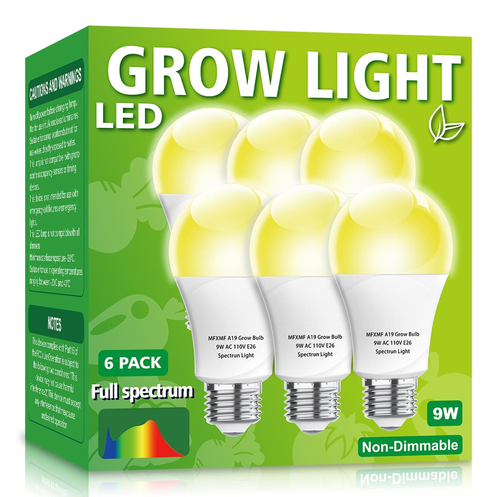 MFXMF 6 Pack LED Grow Light Bulb A19 Bulb, Full Spectrum Plant Light Bulb, 9W E26 Grow Bulb Replace up to 100W, Grow Light for Indoor Plants, Flowers, Greenhouse, Indore Garden, Hydroponic
