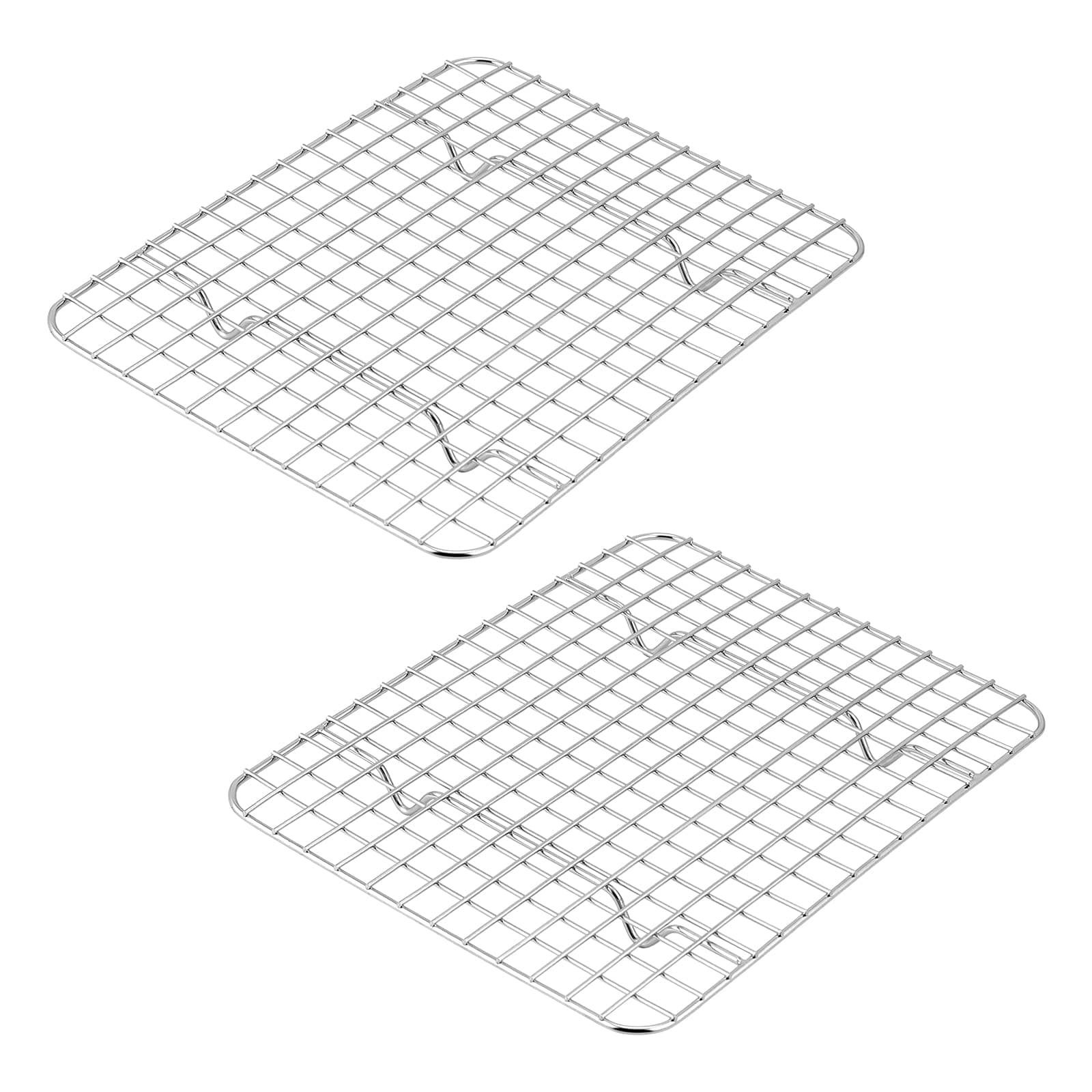 Small Baking Cooling Rack Set of 2, E-far Stainless Steel Toaster Oven Rack for Cooking Roasting Grilling Broiling Meat Bacon, 9.7” x 7.3” Metal Bakeable Wire Rack for Cookie Cake - Dishwasher Safe