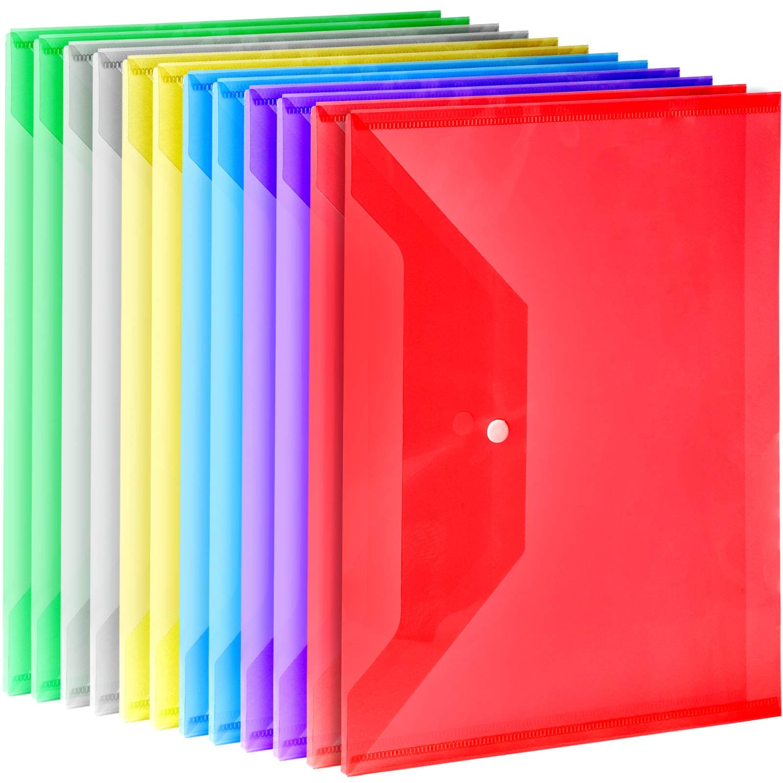 Plastic File Folders, 12 PCS A4 Plastic Envelopes with Snap Closure, Folders for Document, Reusable File Bags, Document Holder, for School Office