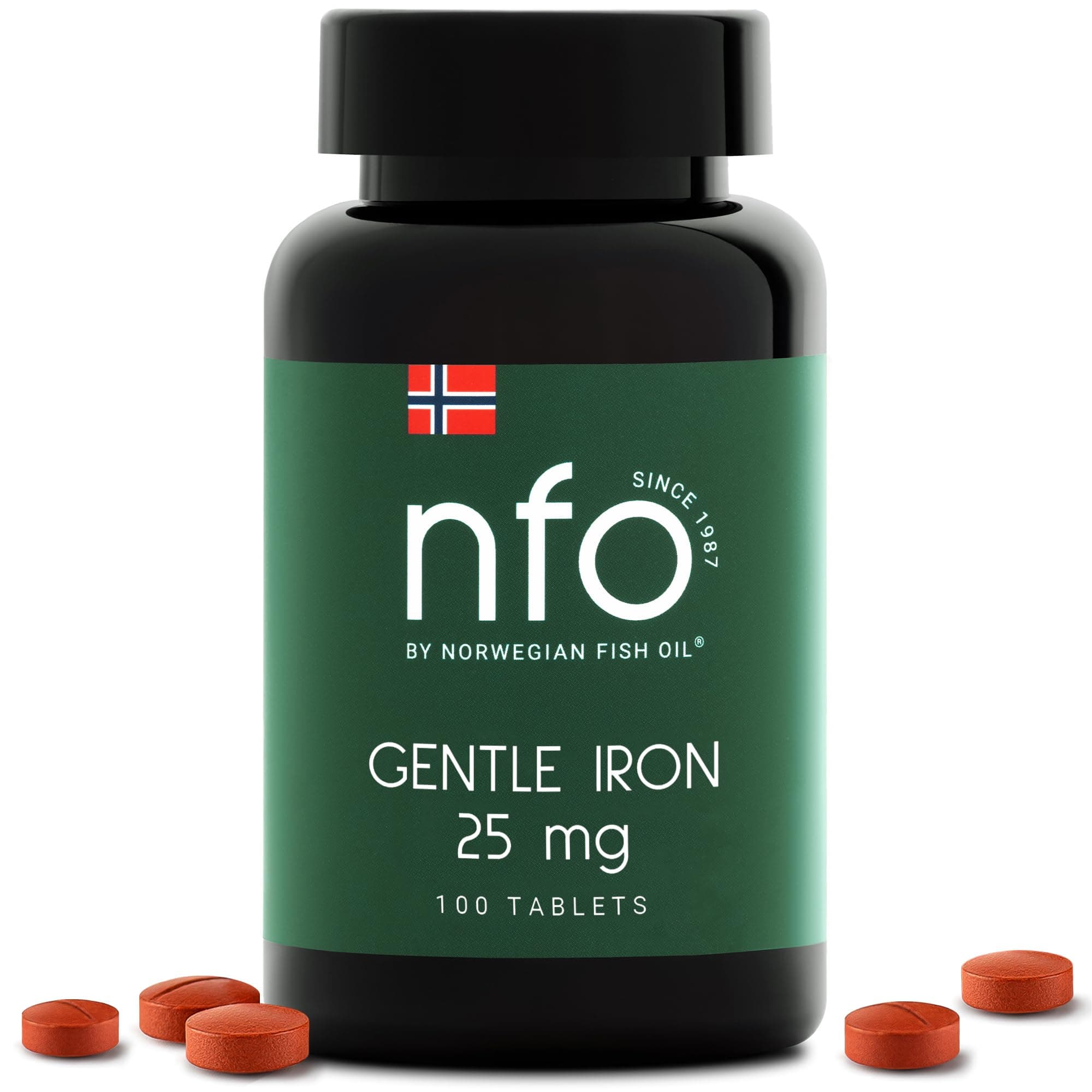 GENTLE IRON [100 Tablets] Norwegian Natural High Dose Iron Complex With the patented Ferrochel formula the most bioavailable form against irondeficiency More efficient by 90% Suitable for Vegans