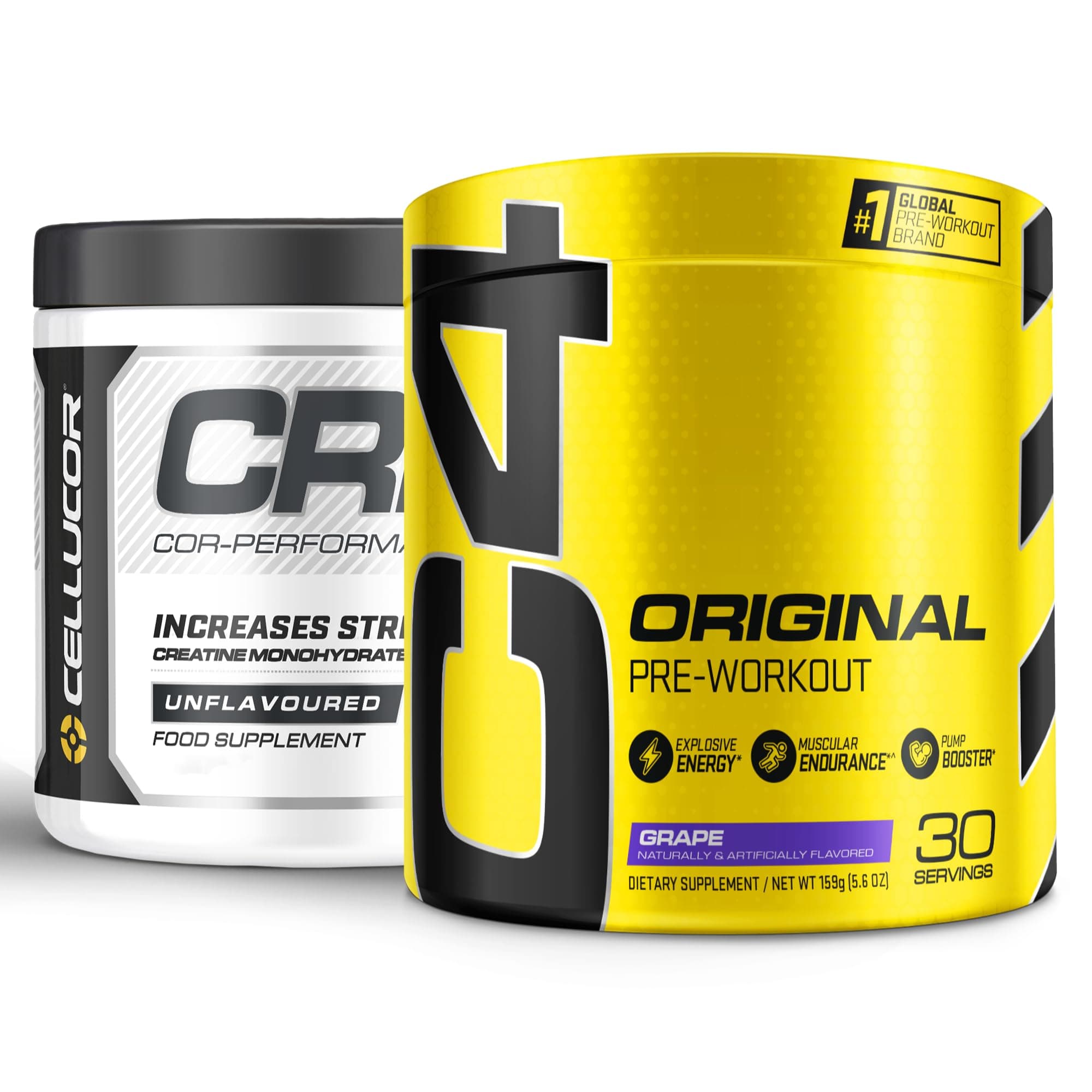 Pre Workout & Creatine Bundle, C4 Original Pre Workout Powder, Grape, 30 Servings + Cor Performance Creatine Powder, 72 Servings