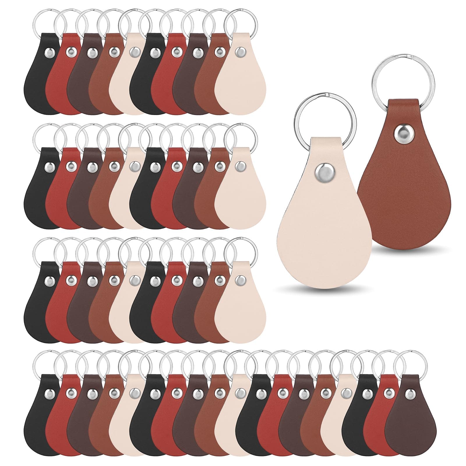 BTSKY 50 Pcs PU Leather Key Fob Kit - 5 Color Leather Keychain for DIY Craft Laser Engraving, Blanks Working